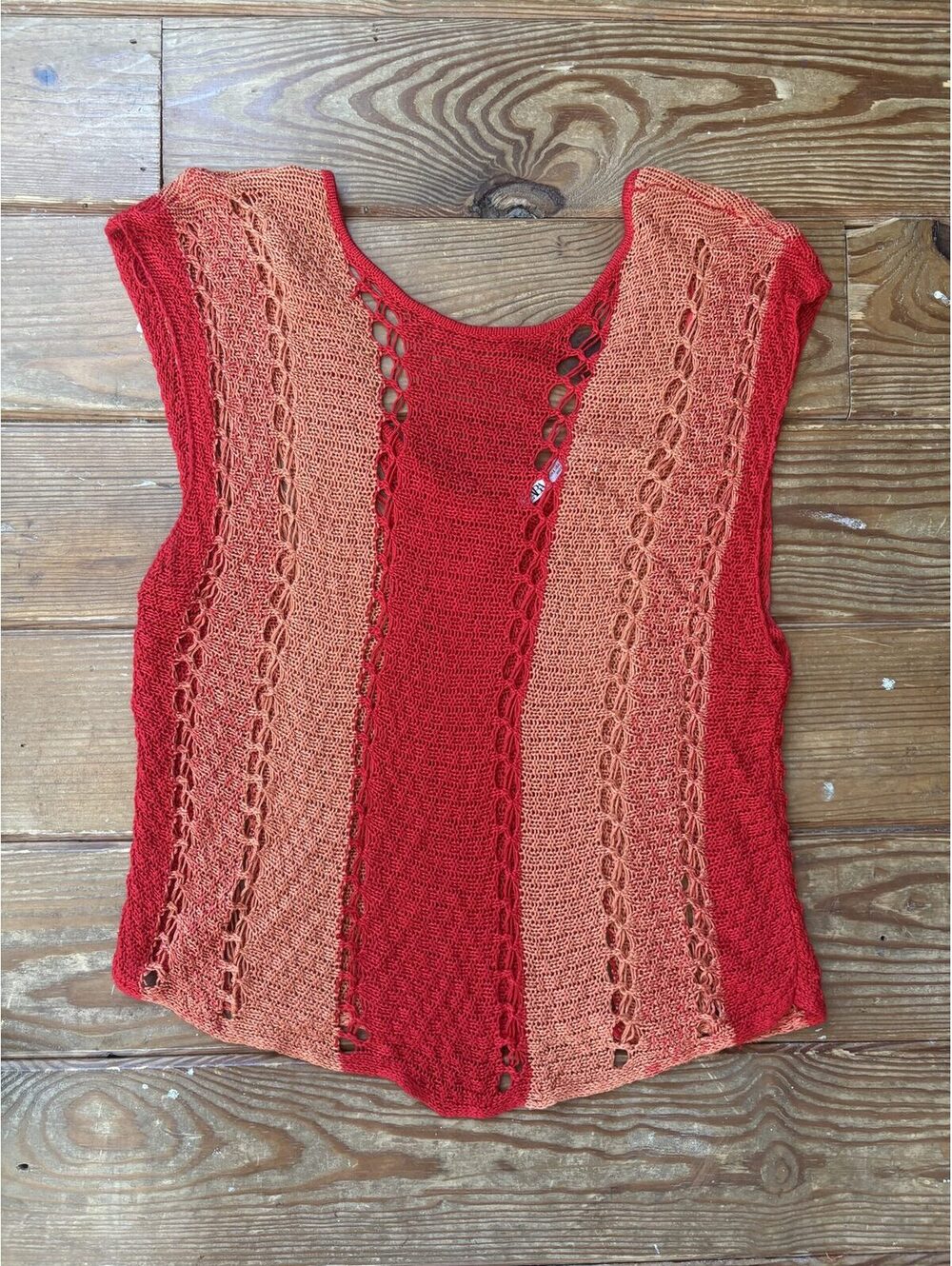 Zara Women’s Small Red Coral Open Knit Crochet Sleeveless Top